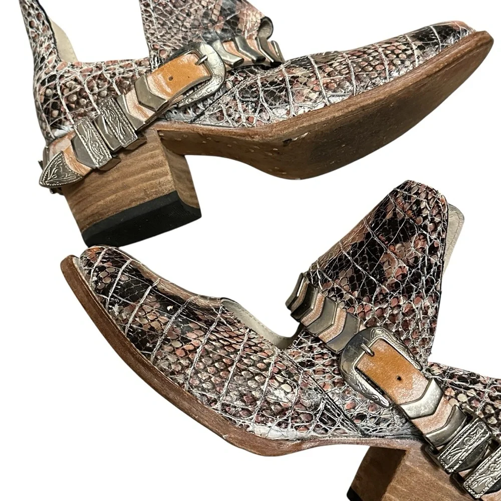 FREEBIRD by Steven Pink Blade Croc Embossed Studded Block Heel Ankle Bootie - Picture 9 of 12